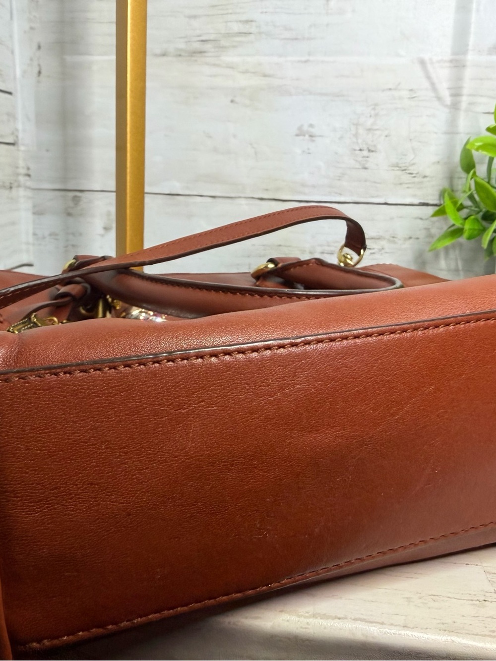 Coach Leather Satchel in Rich Cognac Brown with Gold Hardware - Picture 7 of 9